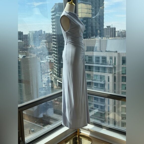 🆕 SIMKHAI 🧿 NWOT Acacia Draped Ruched Jersey Midi Dress, Blue Haze - Sz XS - Picture 9 of 15